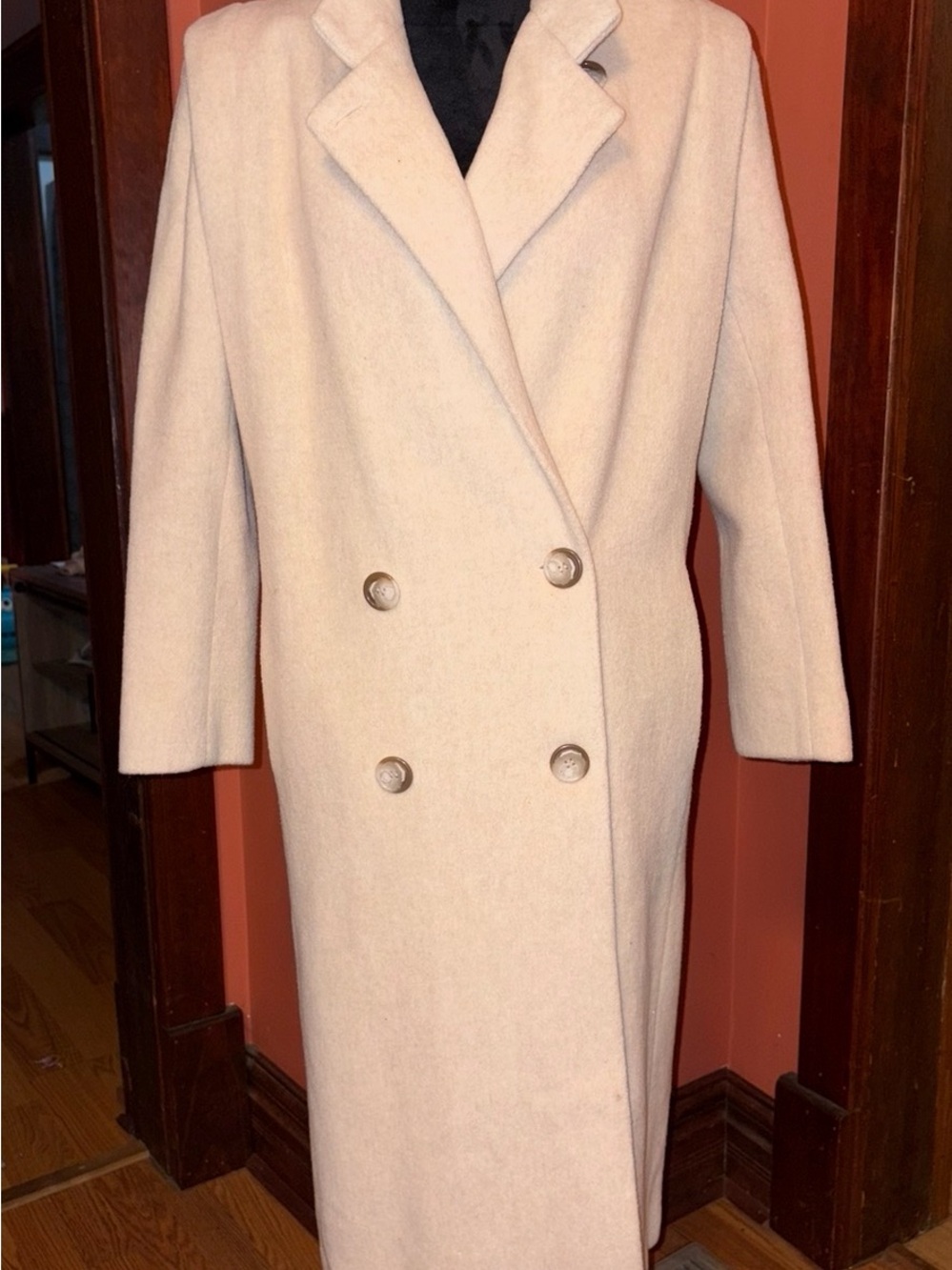 Britanny Originals Wool Double-Breasted Cream Long Coat
